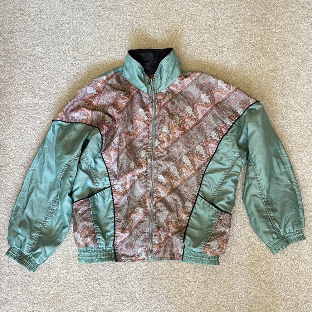 Vintage 80s Seafoam & Pink Windbreaker Spring Jacket, Size Small, Medium